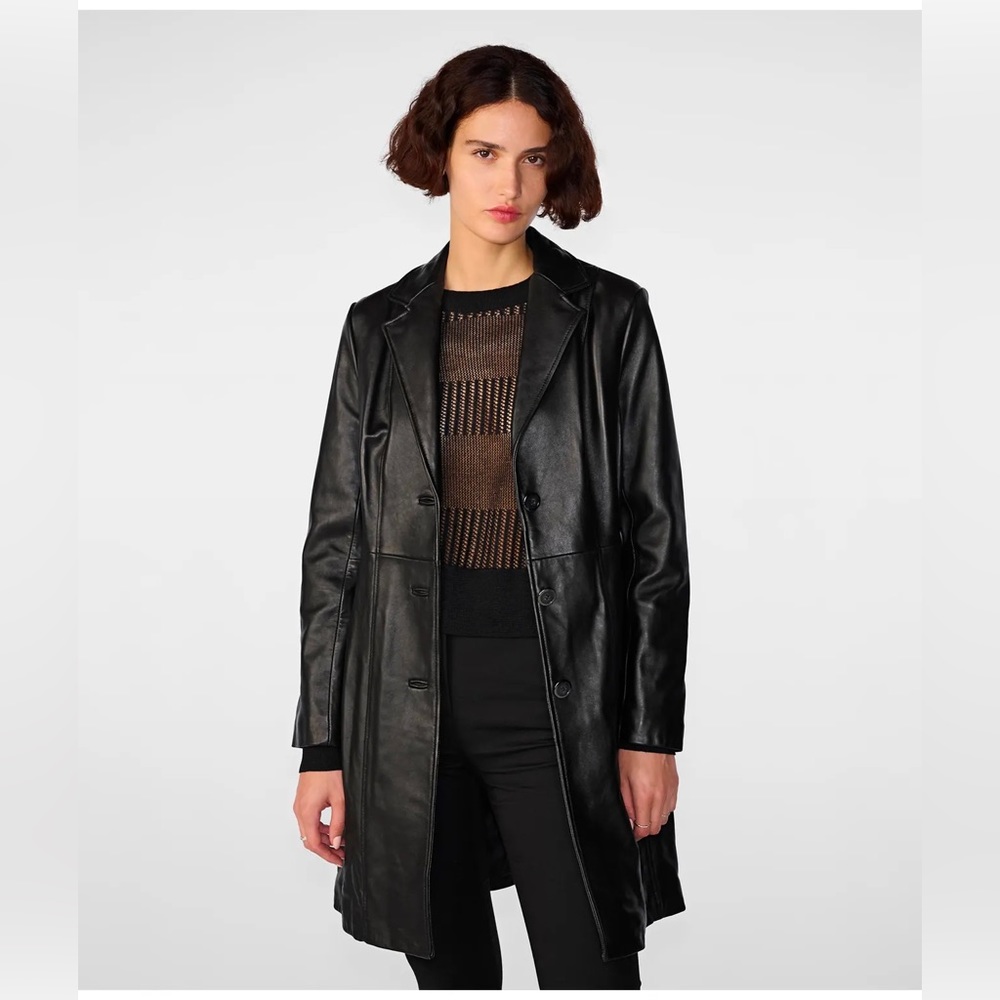 VINTAGE Black Genuine Leather Coat By Alfani Size Large